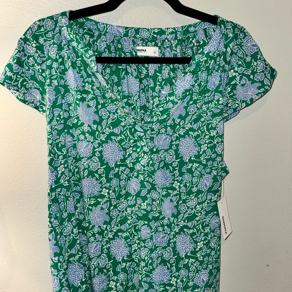 Sonoma Green and Blue Floral Blouse